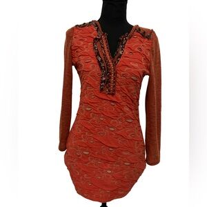Lulumari Orange/ Rust  Tunic with woven Details